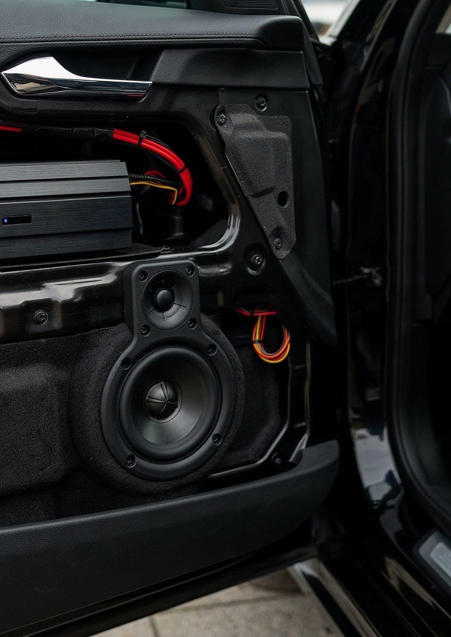 Bocina instalada en la puerta de un auto