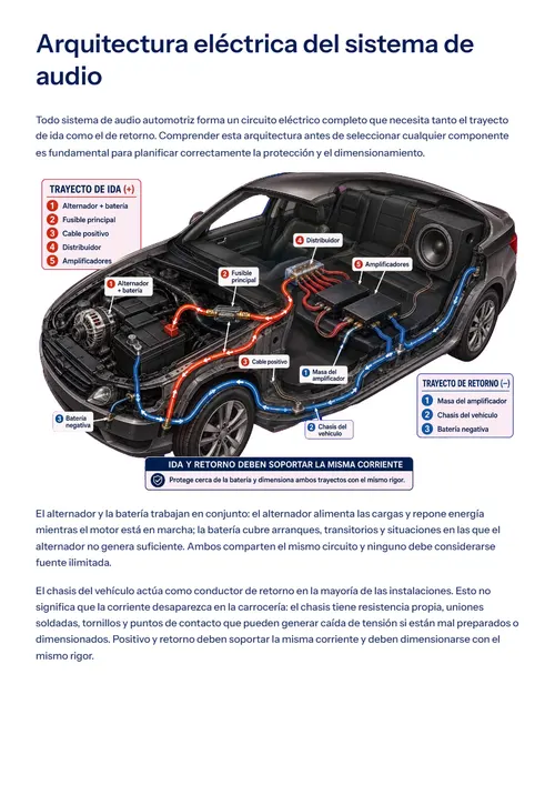 Página del Módulo 4: diagrama de la arquitectura eléctrica del sistema de audio en el vehículo